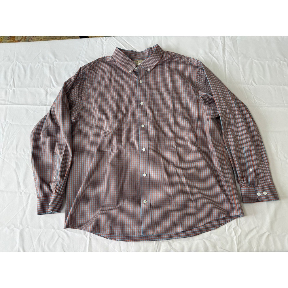 Duluth Trading Co Button Down Mens 2XL Orange Blue Wrinklefighter Plaid Office